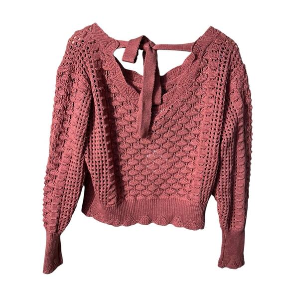 NEW Umgee Rosewood Eyelet Boatneck Sweater Size Medium - Picture 2 of 6